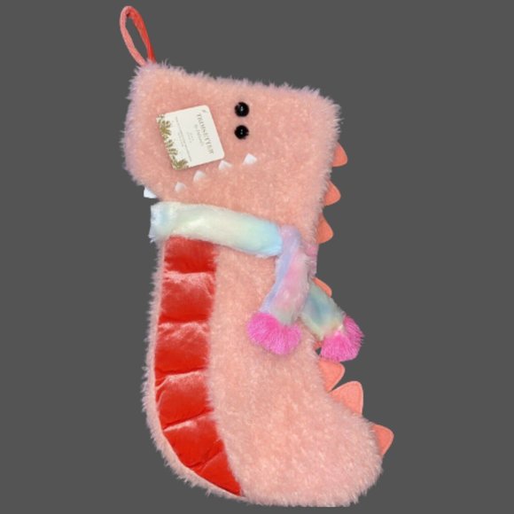 Christmas Stocking Pink Dinosaur Trimsetter by Dillard’s Faux Fur - Picture 1 of 2